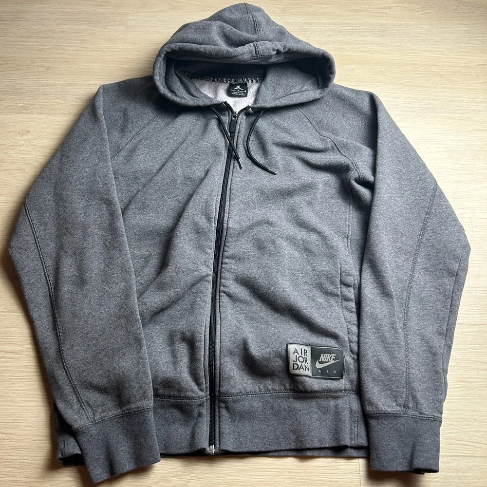 Nike Air Jordan Mens Large Full Zip Hoodie Charcoal Grey Big Jumpman Back Patch